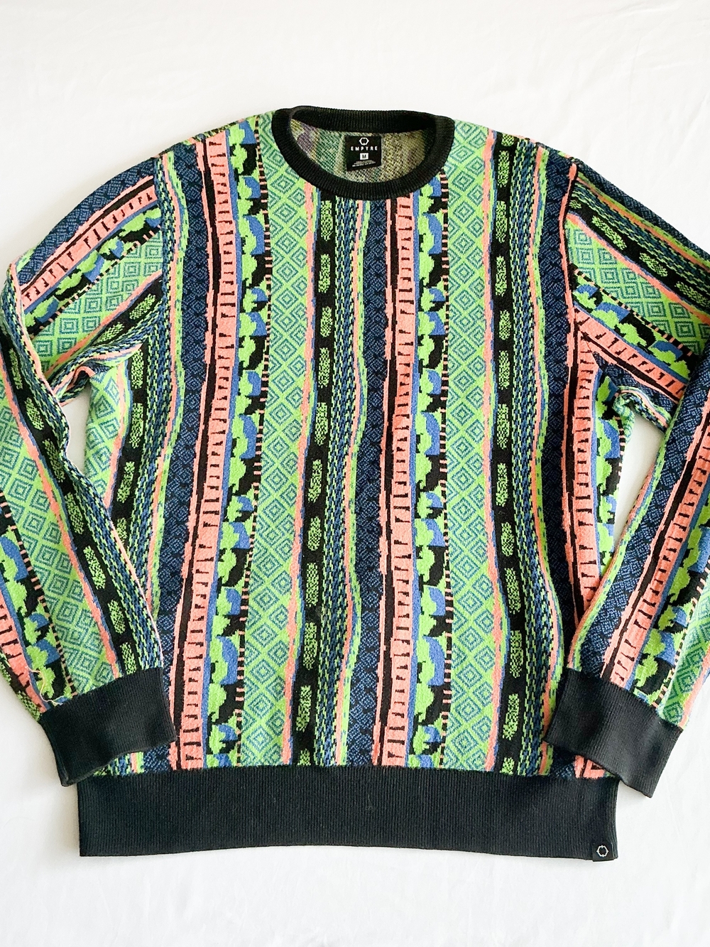 Empyre Men’s Multicolor 90s Style Geometric Knit Crewneck Sweater Size M